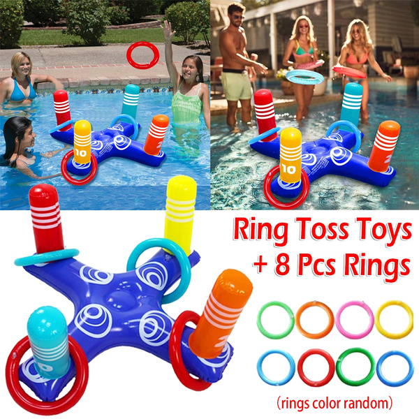 Inflatable Floating Ring Toss Pool Game With Swimming Rings Kids Adult Water Toy 