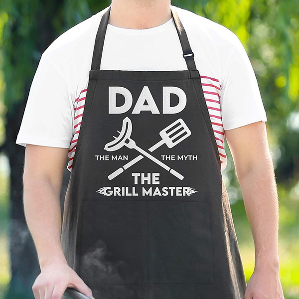 Funny Apron for Men - Dad The Man The Myth The Grill Master - Adjustable  Large 1 Size Fits All - Poly/Cotton Apron with 2 Pockets - BBQ Gift Apron  for Father, Husband, Chef
