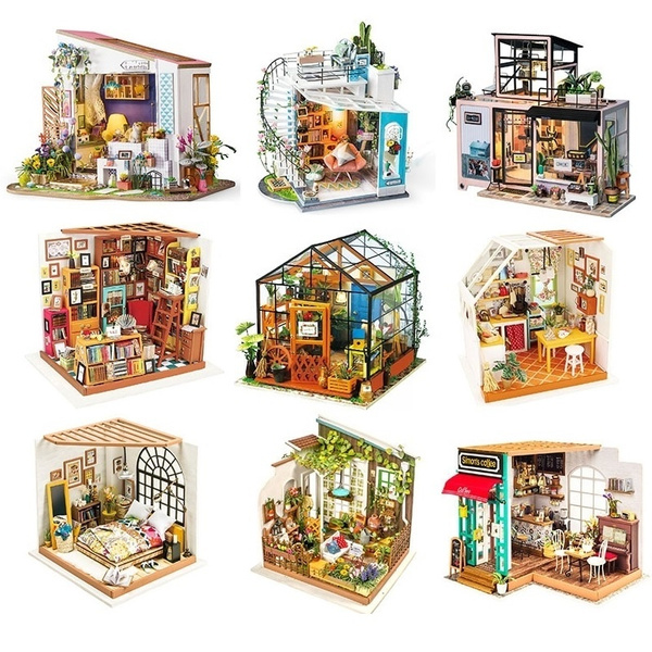 ROBOTIME DIY Garden House Wooden Miniature DollHouse Model Kits to Building Toy 