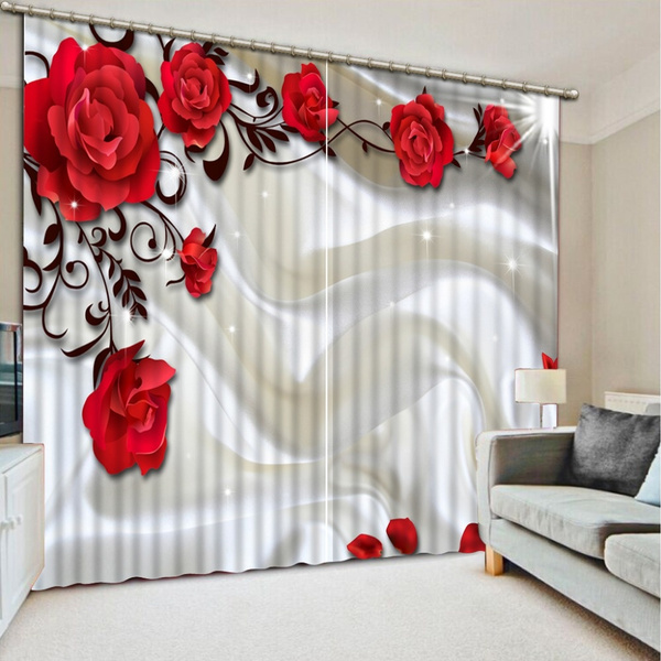 Flower Curtain Luxury 3D Window Curtain for Living Room Drapes 2 Panels 