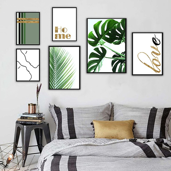 Unframed Tropical Palm Leaf Green Plants Canvas Painting Wall Art