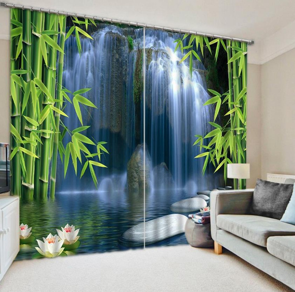 Bamboo Out Of Window 3D Curtain Blockout Photo Printing Curtains Drape Fabric 