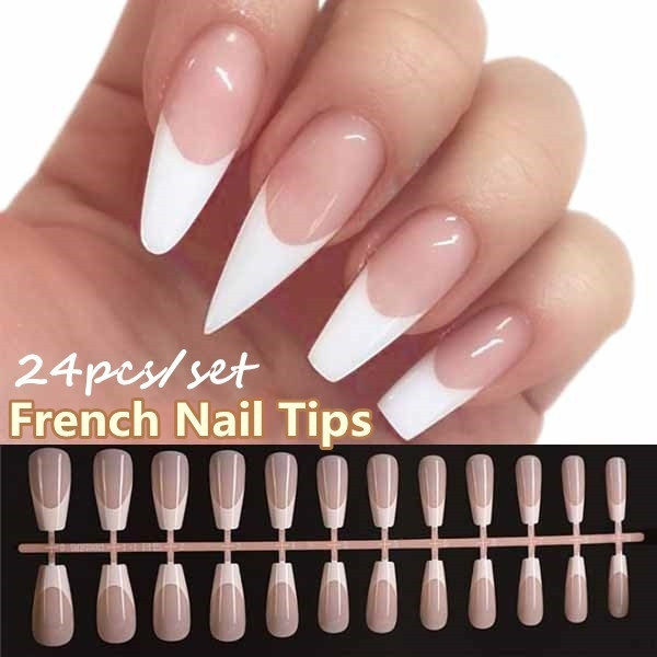 24pcs/set Simple Pink Press on Nails Medium Round Full Cover Detachable Nail  Tips for Girls Manicure Acrylic French Fake Nails | Wish
