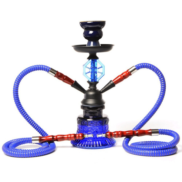 Portable Double Hose Glass Hookah Small Travel Shisha Pipe Set Nargile