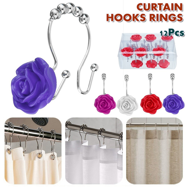 Anti Rust Metal Glide Shower Hooks, Red Rose Shower Curtain Hooks