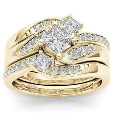 Engagement Wedding Ring Set, gold, Topaz, anniversaryringsset