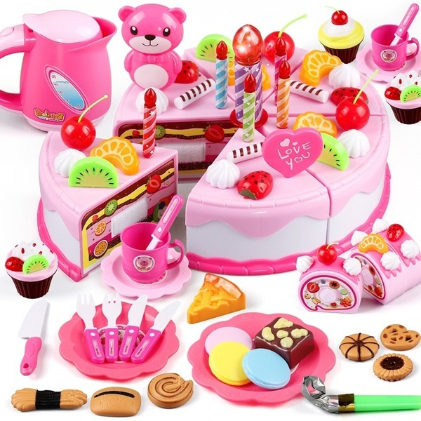 1Set DIY pretend play fruit cutting birthday cake kitchen toys for children gift 