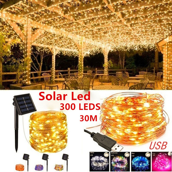 100/200/300 LED Solar String Lights Copper Wire Fairy Light Outdoor Garden Party 