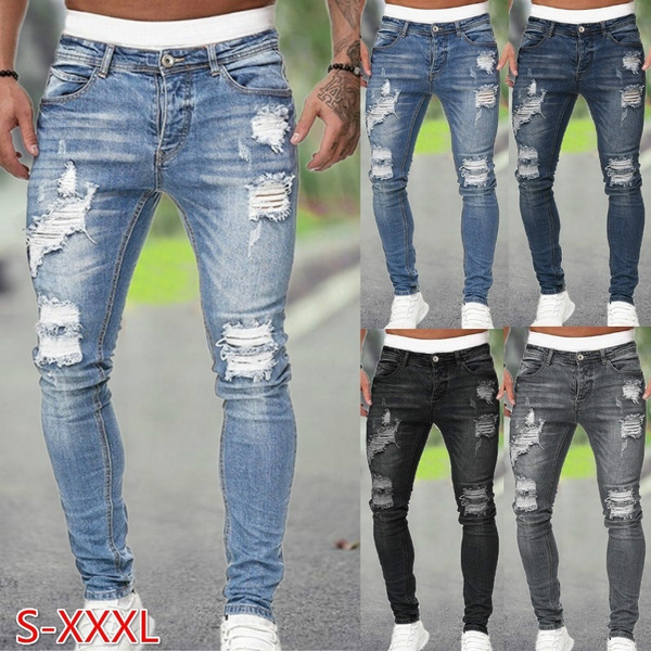 S-XXXL Men's Fashion Hole Jeans Casual 