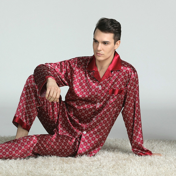 Handsome Men Silk Nightwear Sleep Pajama Home Casual Sleepwear