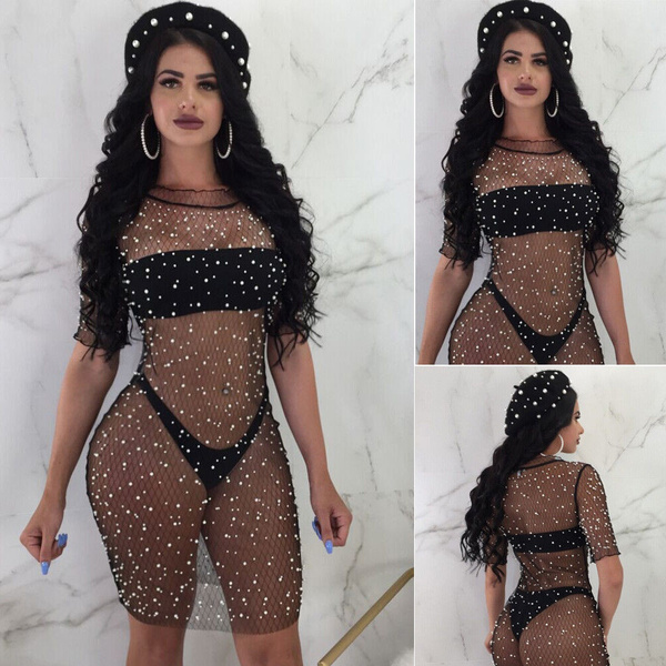 fishnet dress with rhinestones