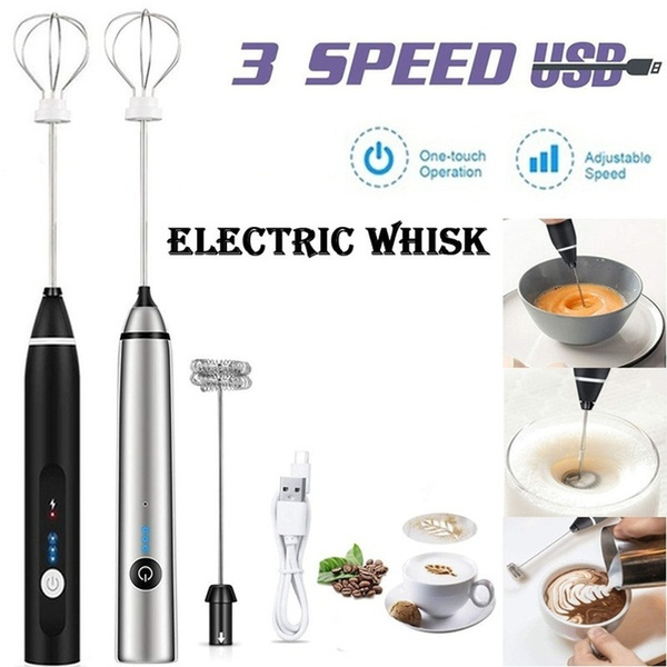 Electric Milk Frother USB Rechargeable 3 Speeds Whisk Mixer Stirrer Egg  Beater