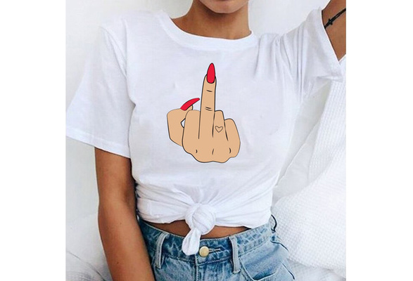 2021 Summer Street Style Middle Finger Print Funny Shirts For