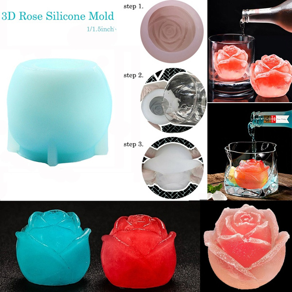 3D Silicone Rose Shape Ice Cubes Mold Mould for Cocktails Drink