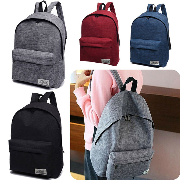 Boys Girls Retro Backpack Plain Rucksack Casual School College Travel Canvas Bag 