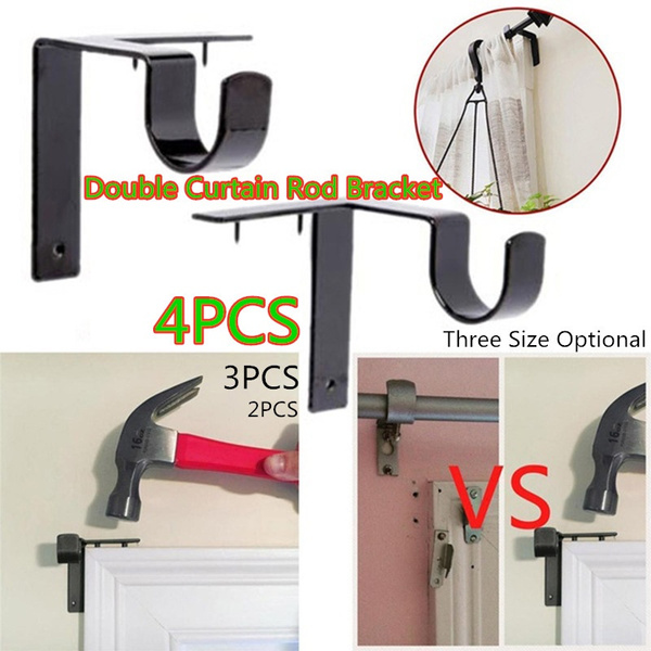 2 3 4 Pack Metal Double Curtain Rod, How To Hang A Curtain Rod With 3 Brackets