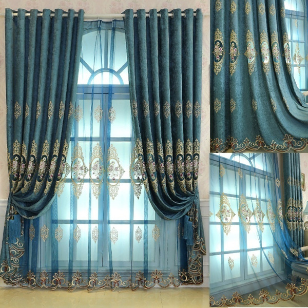 Chenille Embroidery Curtain Fabric European Tulle Material Blackout Cloth