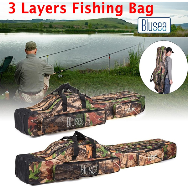 Blusea 120cm/150cm 3 Layers Fishing Bag Portable Folding Fishing Rod Reel  Bag Fishing Tackle Carry Bag Case Travel Storage Bag