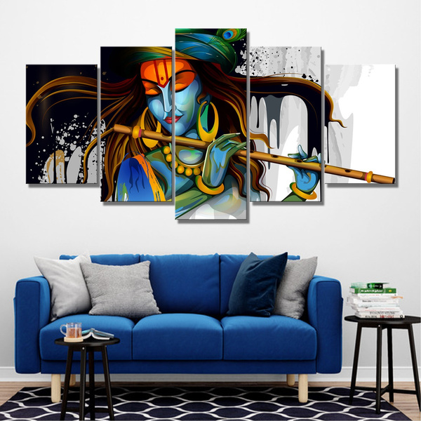 Modern Wall Art Canvas Pictures For Living Room Posters 5 Pieces Painting Lord Krishna Home Decor Hd Printed No Frame Wish - Modern Wall Art Home Decor