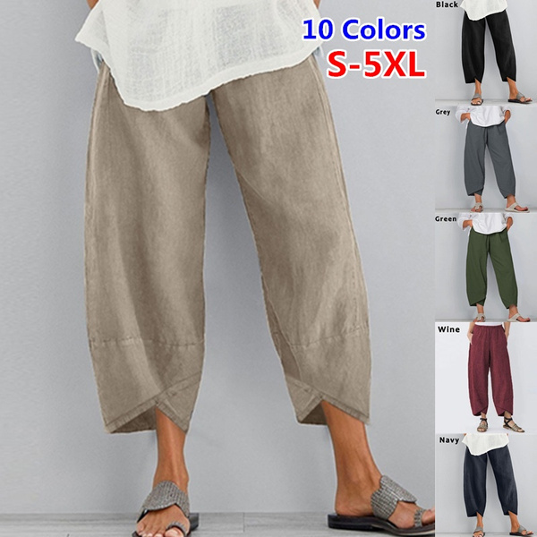 Womens Cotton Linen Wide Leg Pants Summer Casual High Waisted Palazzo Pants  Baggy Lounge Beach Trousers With Pocket | Fruugo NZ