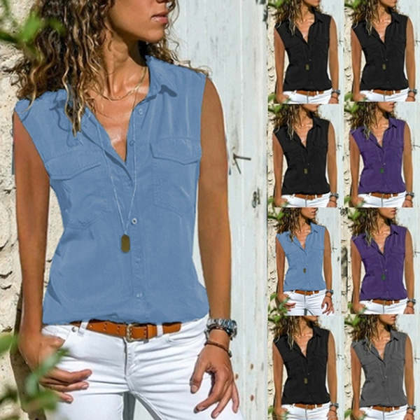 ladies sleeveless denim shirt