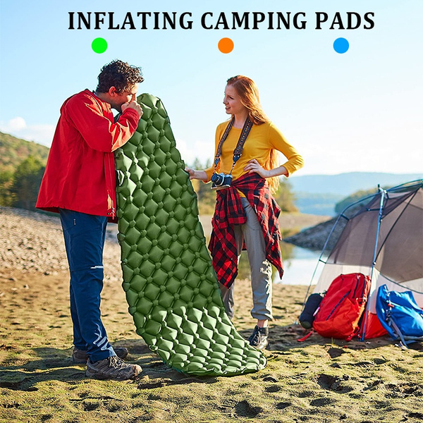 Camping Sleeping Pad Ultralight Inflatable Sleeping Mat Foot Press Camping Pad Air Mattress with Pillow for Backpacking Traveling Hiking 195 10cm 1Pcs 68