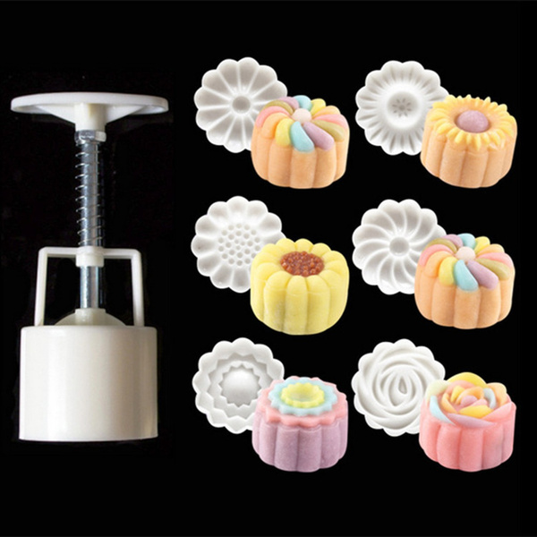 6 Style Flower Shaped Mooncake Mold Hand Pressure Fondant Moon Cake