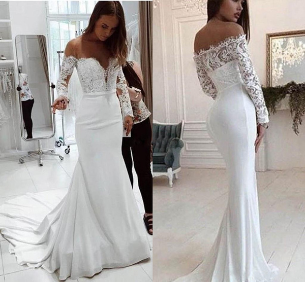 one shoulder long sleeve wedding dress
