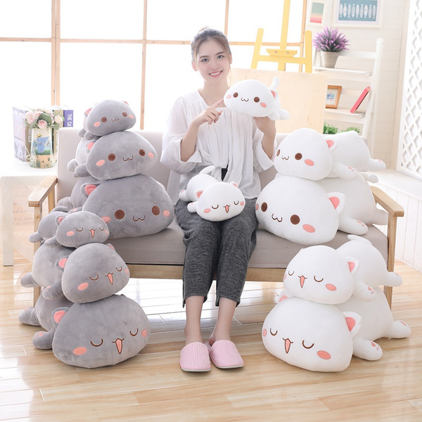 Gray, 27 Cute Cat Plush Long Body Pillow Cuddle Cartoon Stuffed Animals Cat Plushie Soft Doll Pillows Gifts for Kids Girls 