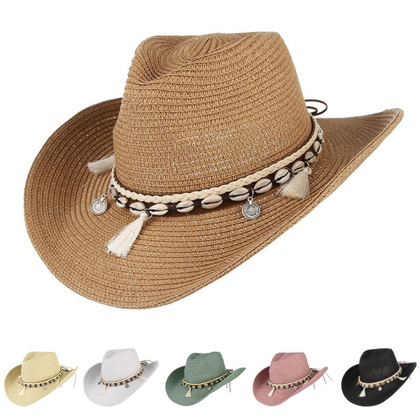 Shell Tassels Cowgirl Summer Hat Straw Hat for Women Men Western Cowboy ...