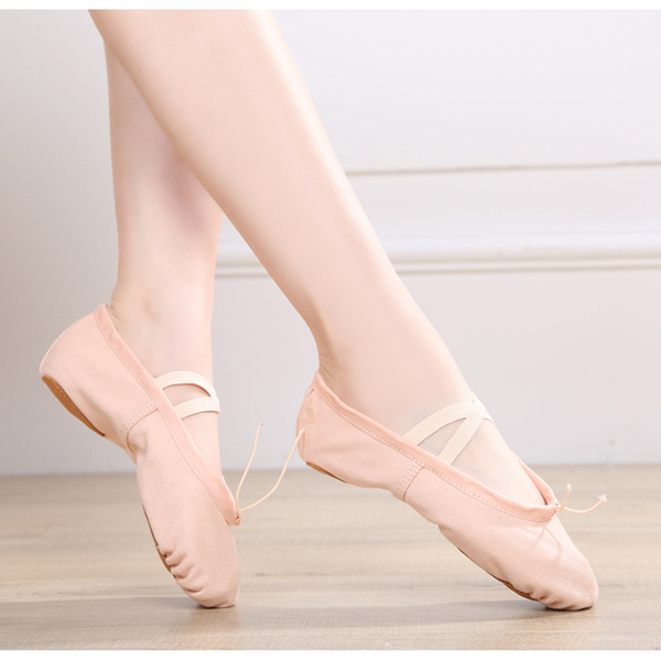 Ladies Girls Pink Soft Leather Full Sole Dance Ballet Shoes Yoga Gymnastic Shoes 