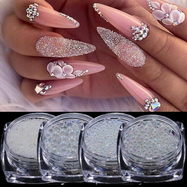 1 Box Mixed Nail Rhinestone Shiny Glass 3D Crystal Mini Small Beads Nail  Stone Caviar Nail Art Decorations Rhinestone Diy Nail Tips