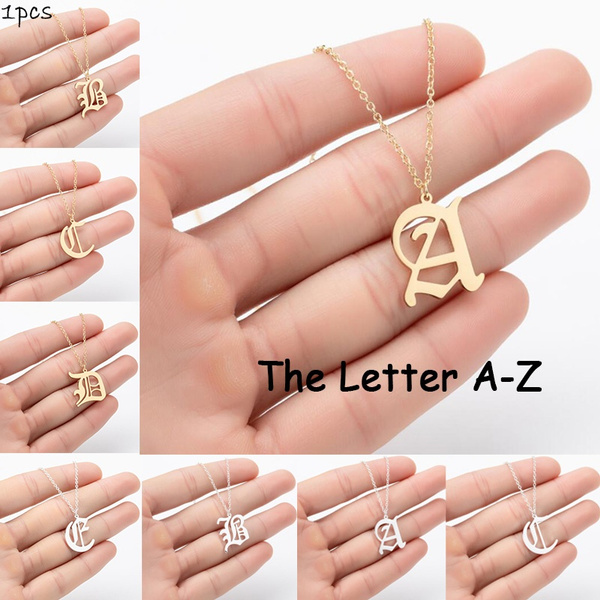 Gold Retro Large Initial Necklace Personalized Name Necklace 