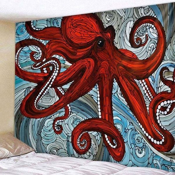 for Living Room Bedroom Dorm Home Decor Movie Octopus Tapestry Cartoon Sea Animal Tapestry Large 80x 60 Flannel Art Tapestries Trippy Purple Blue Marine Life Tapestry Wall Tapestry