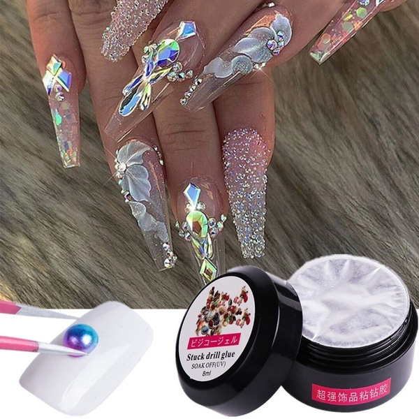 8ML Nail Art Rhinestones Gel Glue Gel Adhesives Resin Gem Jewelry Polish  Super Sticky Crystal Gems Diamond UV LED Glue for DIY Nail Decorations