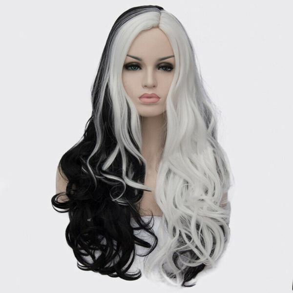 Cruella de Vil Black White 75cm Long Curly Hair Cruella Deville