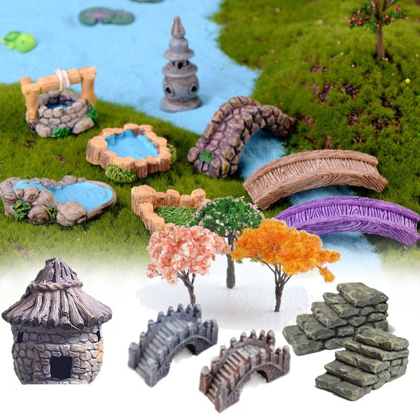 Mini Water Well Bridge Miniature Figurines Craft Fairy Garden Terrarium Ornament