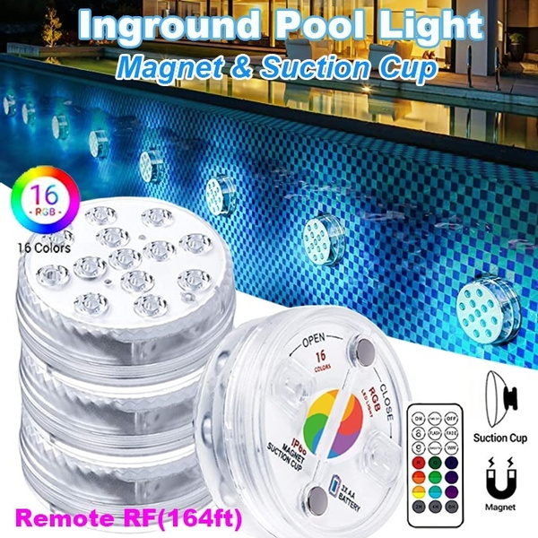 Submersible LED Lights with Remote RF XIILSIE 15 LED Pool Lights Full Waterproof for Inground Pool with Magnets Suction Cups Color Changing Underwater Lights for Ponds Battery Operated 4PCS 164ft 