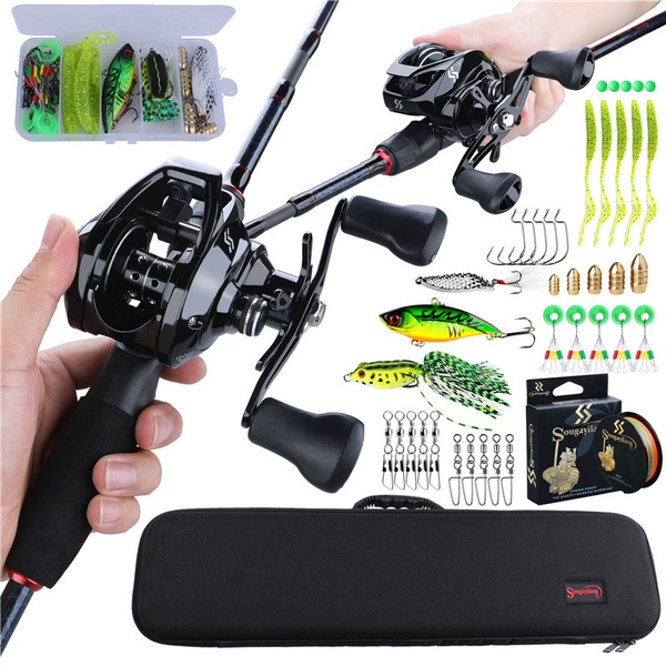 Sougayilang Travel Fishing Full Set 1.8-2.4M Baitcasting Fishing Combos  with Rod Reel Line Accessories and Portable Fishing Carrying Case
