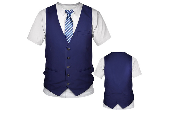 Women Men Casual T-Shirt 3D Print Faux Tuxedo Suit Bow Tie Short Sleeve Tee Tops