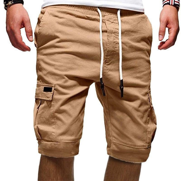 Mens Fashion Summer Solid Casual Pocket Drawstring Short Pants 