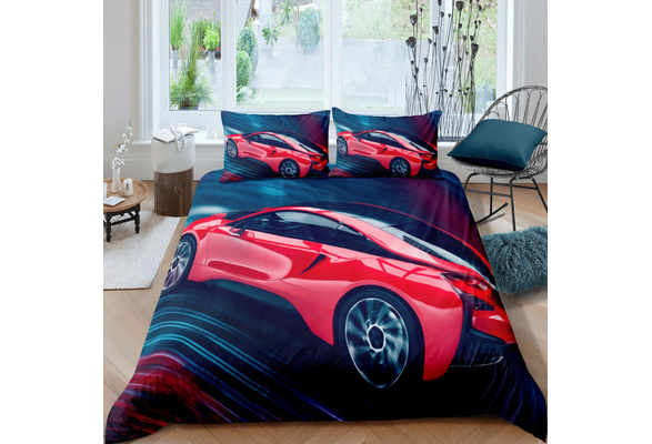 Red Racing Car Duvet Cover, Cars Bedding Set Queen Size