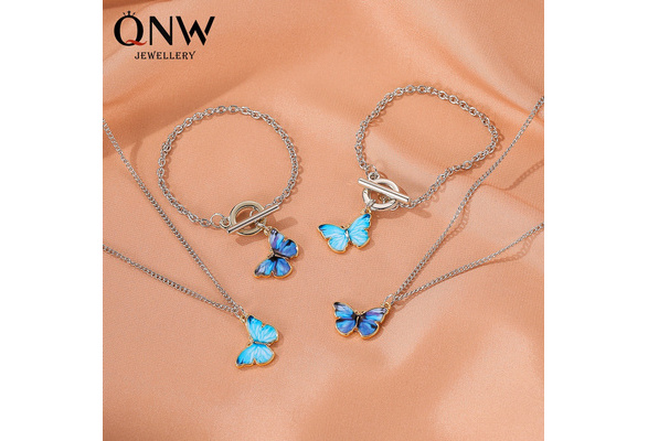 Butterfly necklace and bracelet discount