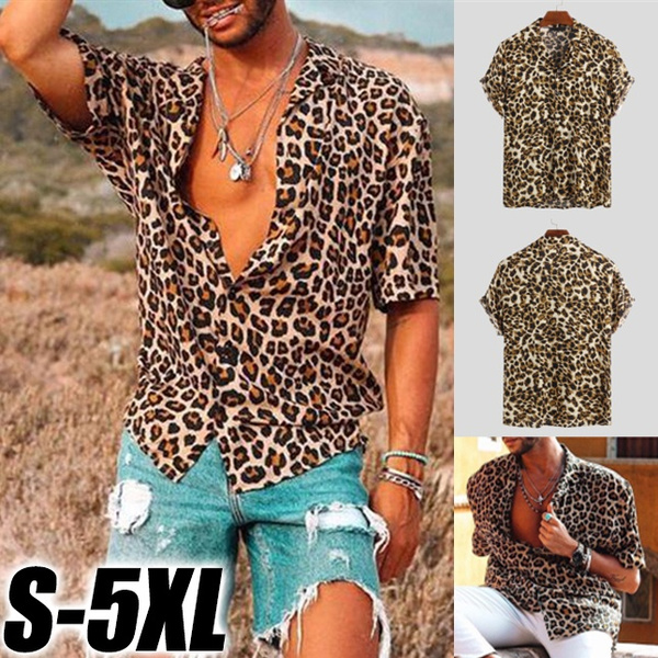 Mens short sleeve deals leopard print shirt