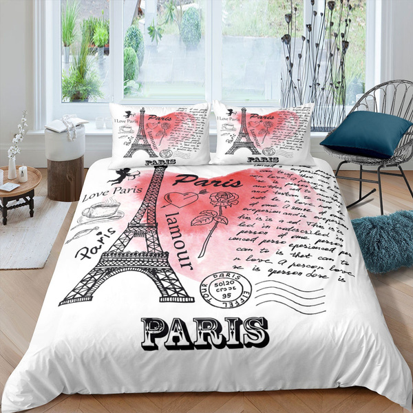 Paris France Brown Skies Print Details about  / Eiffel Quilted Coverlet /& Pillow Shams Set