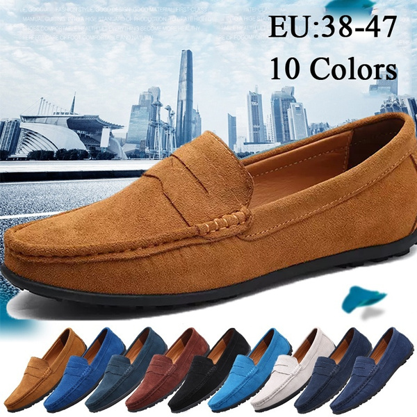 Fashion Mens Casual Suede Leather Slip On Flats Loafers Moccasins Driving Shoes 