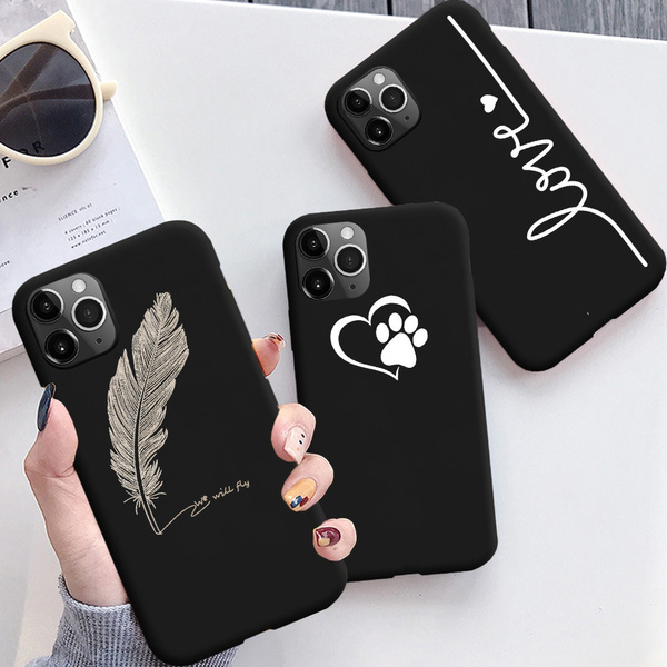 Feather Paw Love Heart Black Phone Case for iPhone SE 2020 Cover 11 Pro Max X XS Max XR Xiaomi Redmi Note 9S 9 8 7 6 8T Samsung Galaxy A41 A31 A11 A51