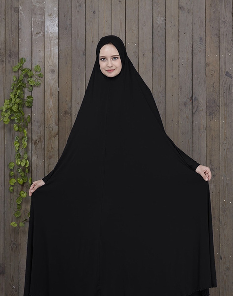 Muslim Women Batwing Sleeve Prayer Robe Thobe With Hijab Islamic Women Long Sleeves Maxi Robe 