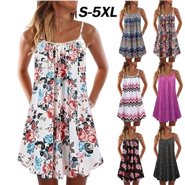 MILONT Ladies Knee Lenght Dress,Womens Sleeveless Loose Print Dresses with Pockets