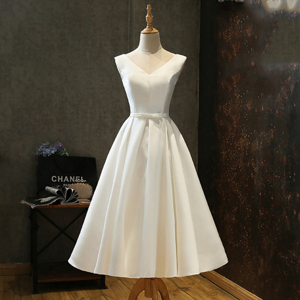 New Simple Wedding Dress For Bride Reception Dresses Tea length